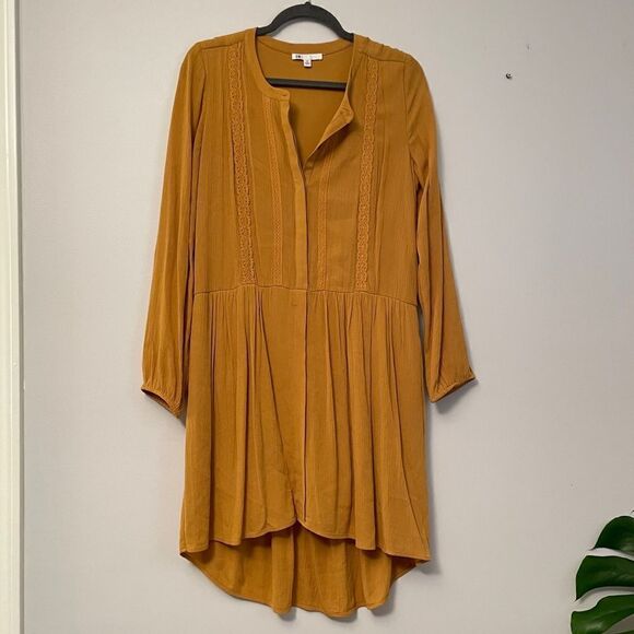 Nordstrom Oversized Boho Fall Mustard Long Sleeve Dress DR2 - Picture 6 of 16